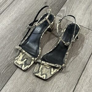 Aeyde Women Beige Black Snake Strappy Ankle Strap Sandals Italy EU 42 US 11-11.5